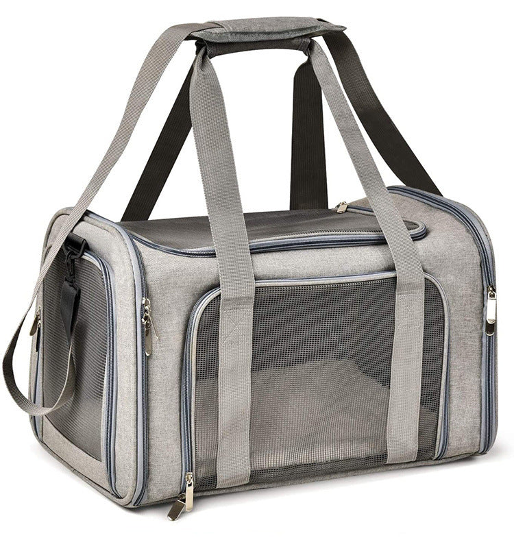 Black breathable mesh pet carrier bag with geometric pattern, photo 11