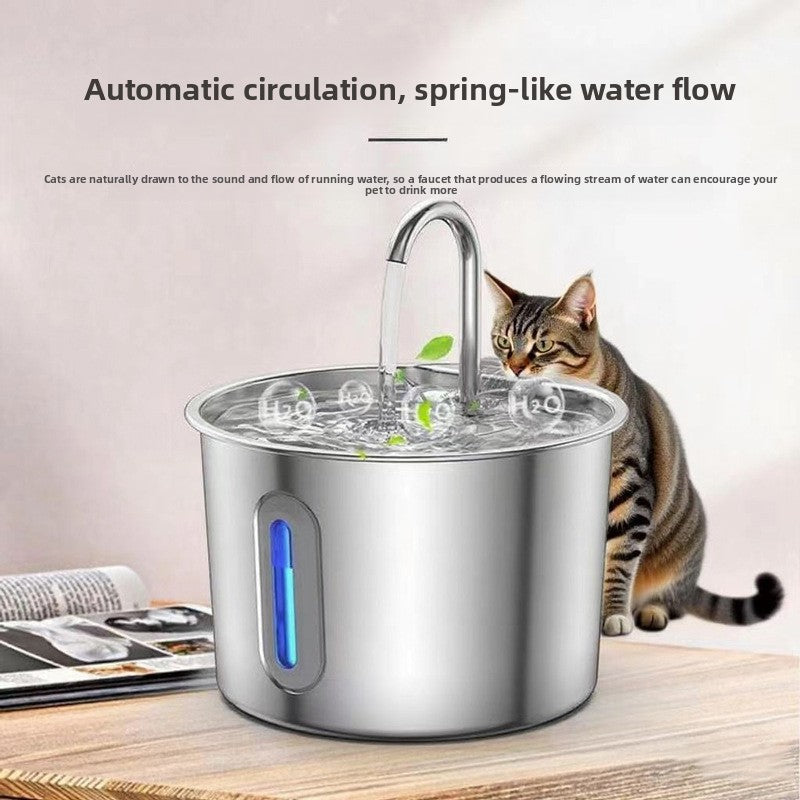 304 Stainless Steel Pet Water Fountain, 2.2L Circulating Dispenser with Filter System
