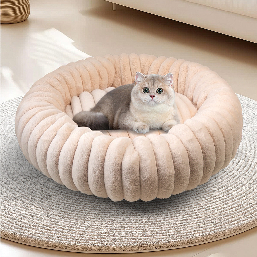 Round Plush Calming Bed for Dogs, Cats and Rabbits, 40-120cm