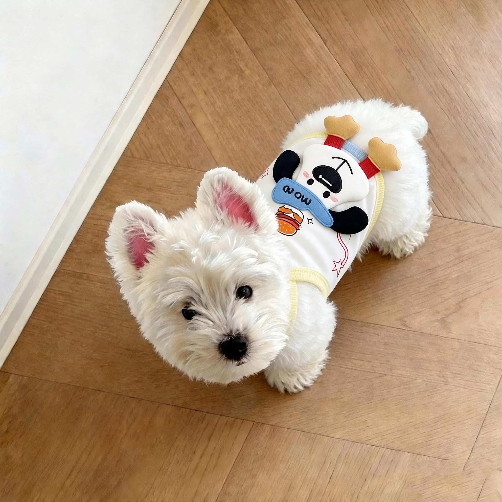 White big face puppy print summer dog vest, in White Puppy Face, image 3
