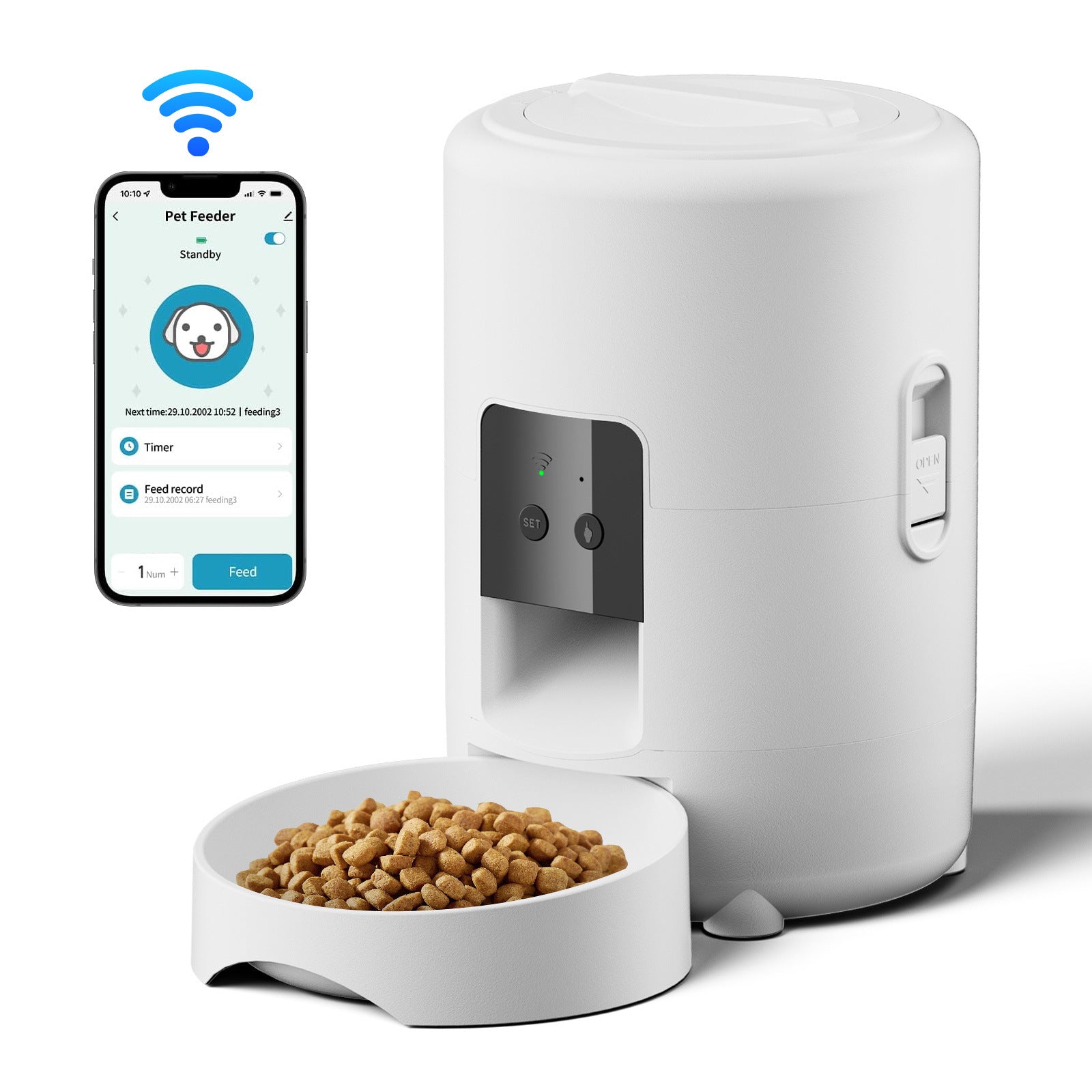 Automatic Pet Food Dispenser with Wi-Fi App Control, 2L Capacity and Optional Camera
