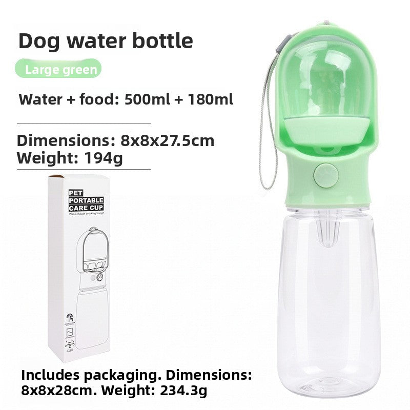 Portable pet drinking and feeding bottle in Blue 500ml, close-up detail
