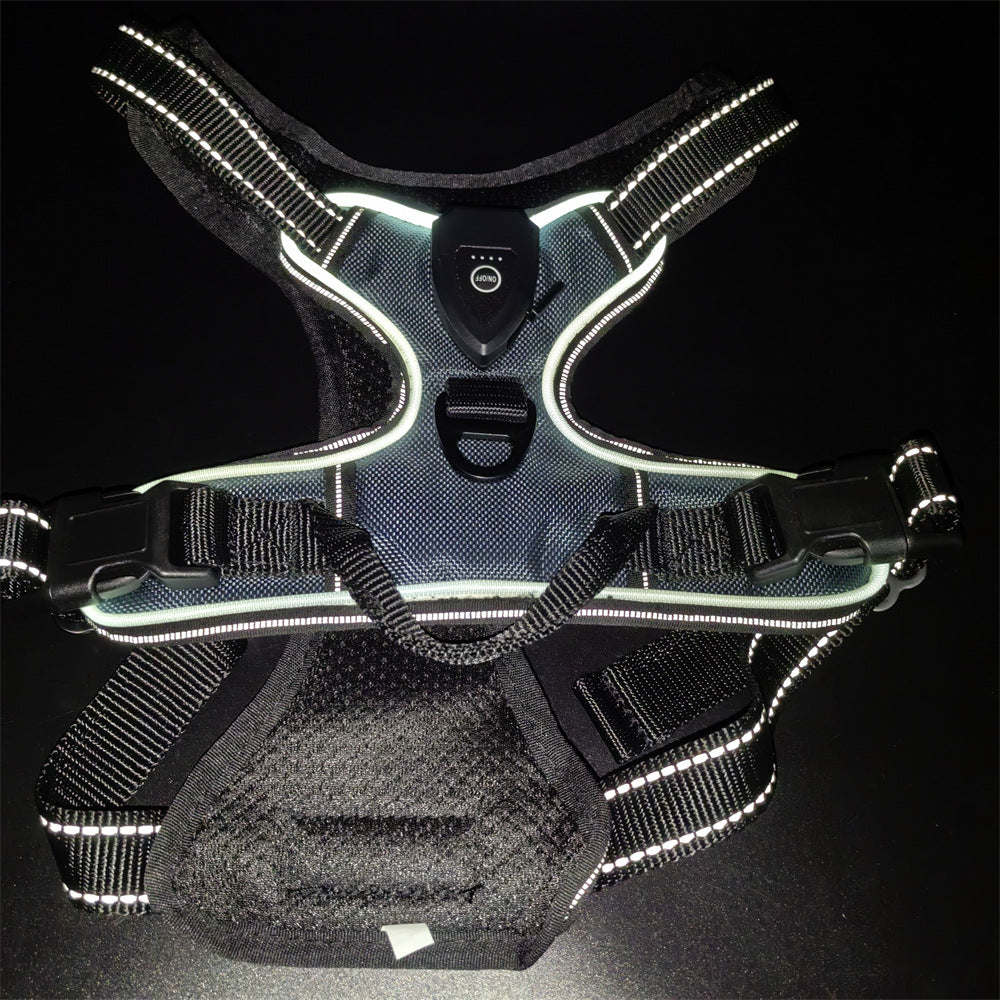 Glowing adjustable dog chest harness, second detail photo