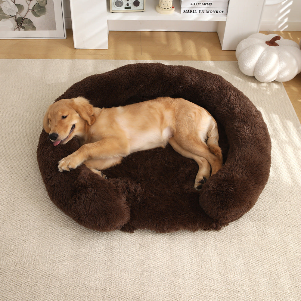Plush round donut bed for cats and dogs, main product photo