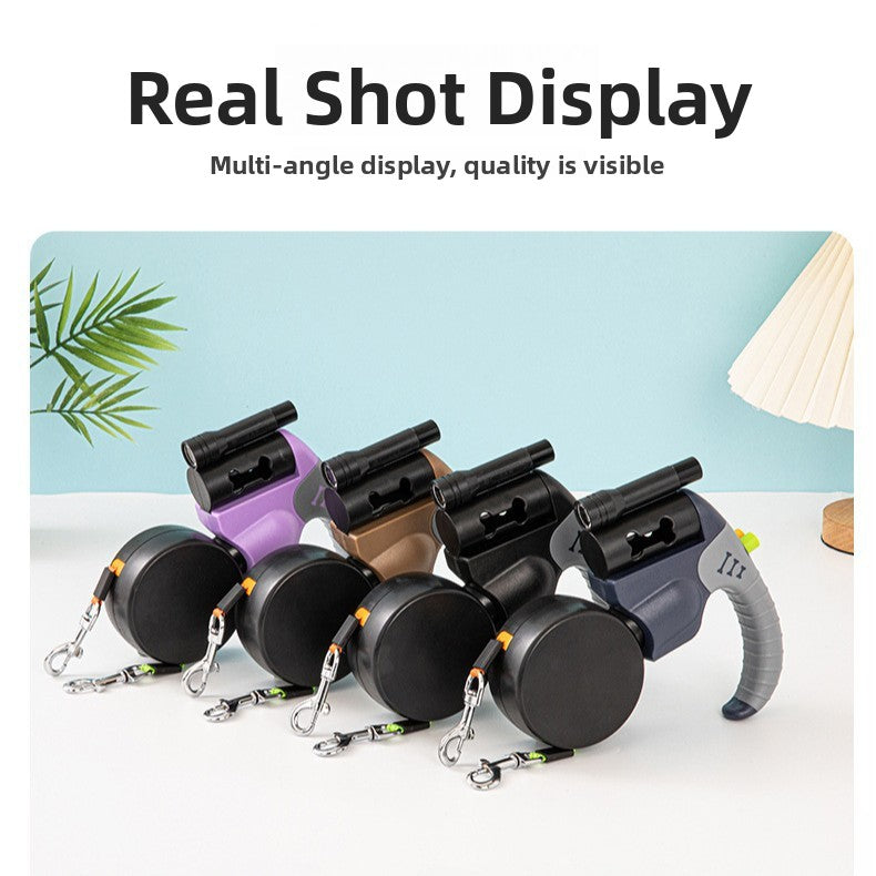Retractable double dog lead with LED light, product photo