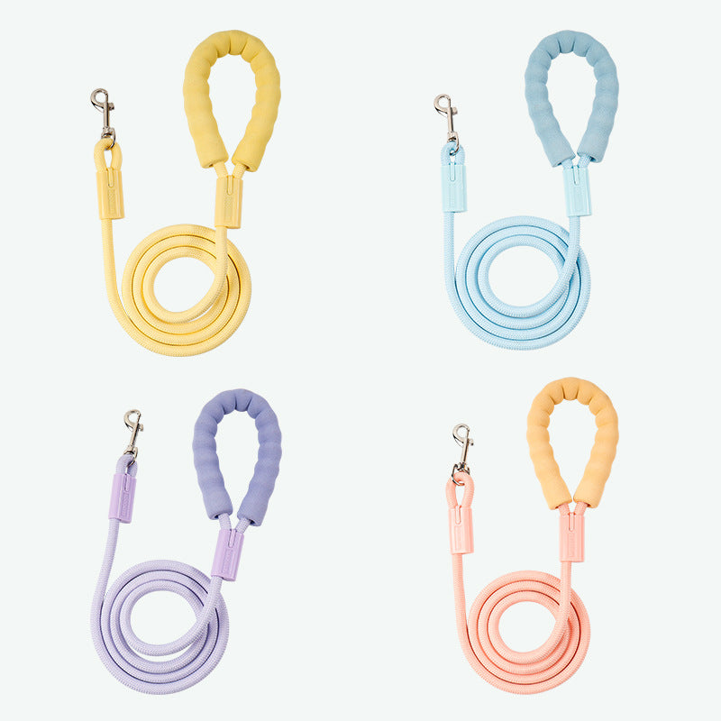 Round nylon rope dog lead in sky blue with metal clip
