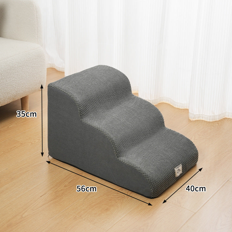 Grey foam pet stairs with non-slip washable cover, photo 7
