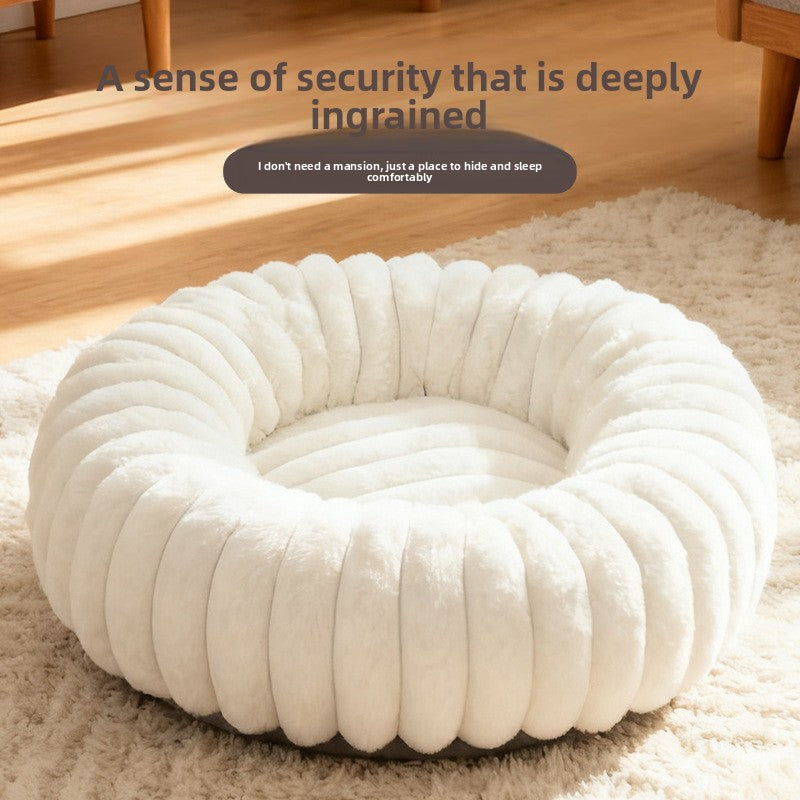Faux Fur Round Pet Nest Bed with Thick Padding, Dogs and Cats