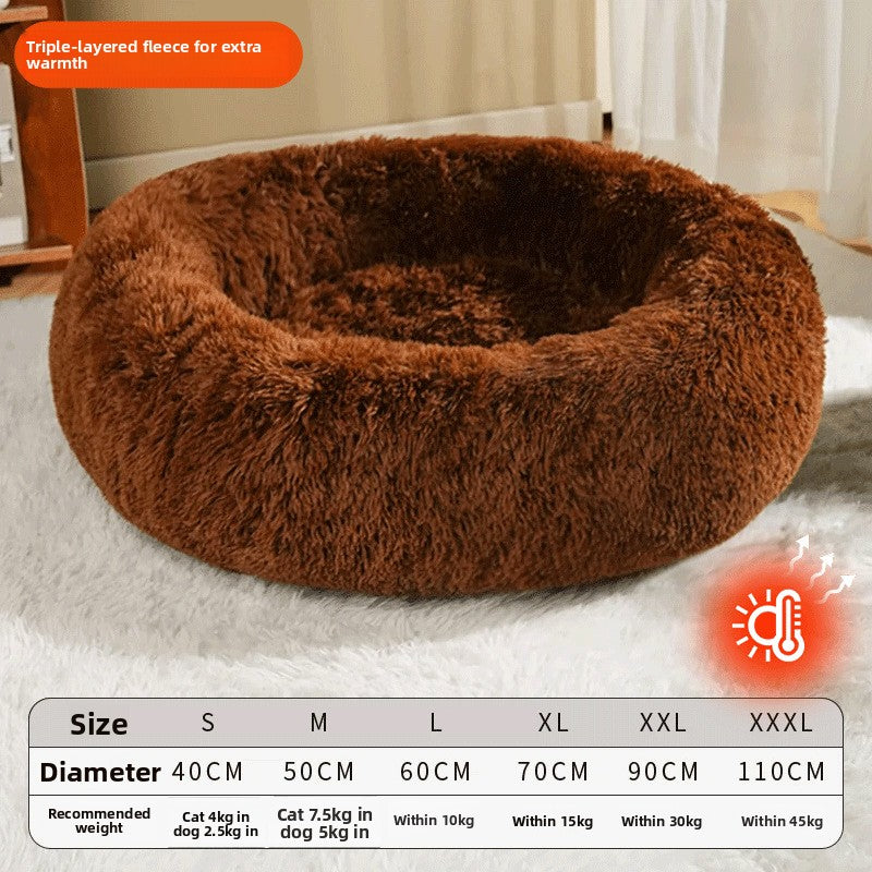 Grey round winter dog bed with matching fleece blanket, photo 37