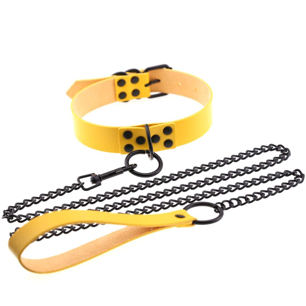 PU leather dog collar and lead set with chain detail, product image 7