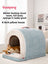 Azure blue semi enclosed roof shaped cat house bed, view 1