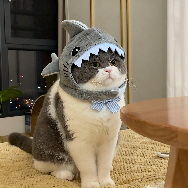 Plush shark hat for cats, in Grey Shark, size One Size, image 4