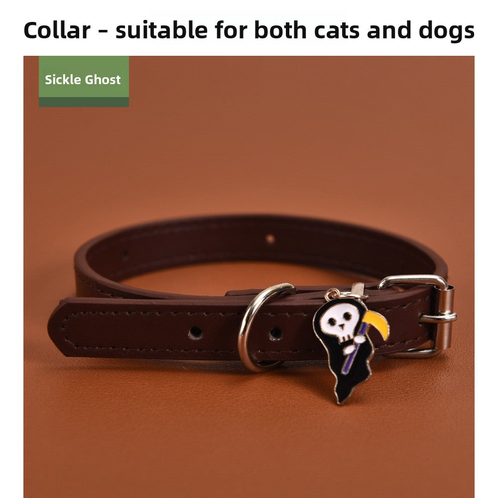 Halloween PU leather dog collar with charm, main product photo