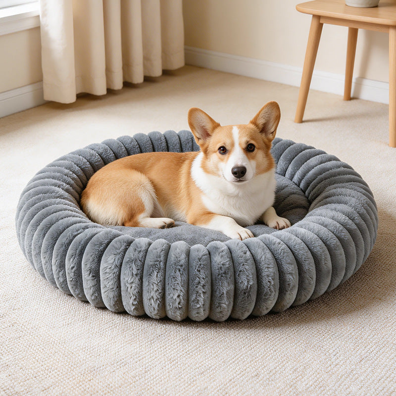 Round Flannel Pet Bed Cushion with PP Cotton Filling