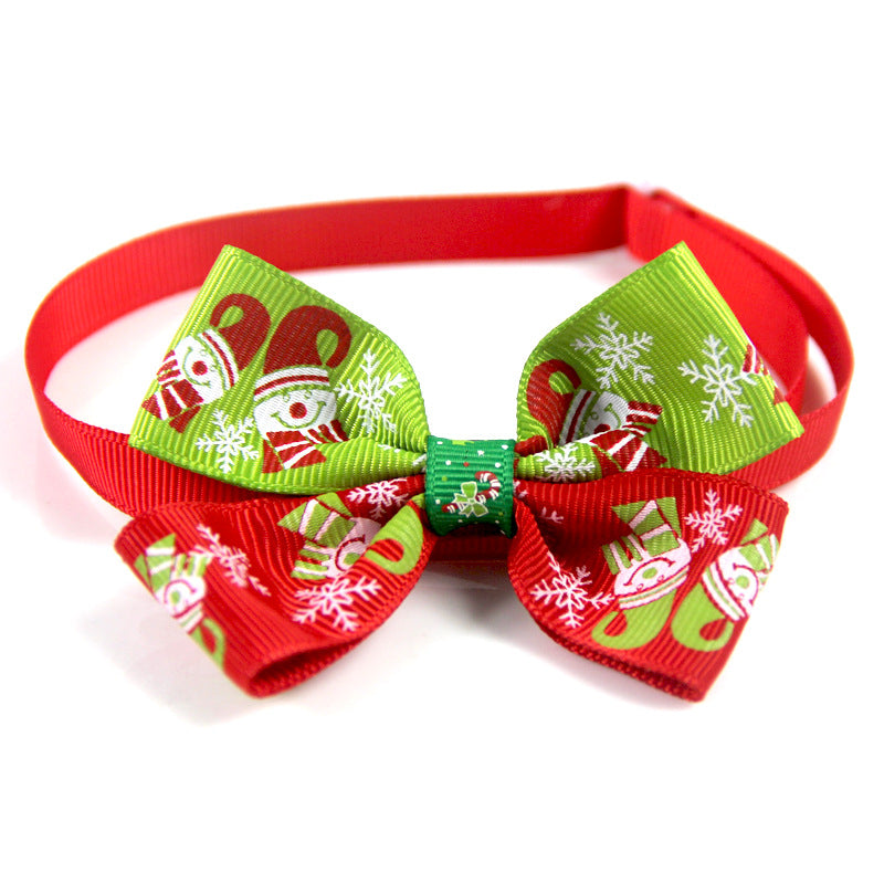 Christmas ribbon bow tie collar for dogs and cats in Style 5, front view
