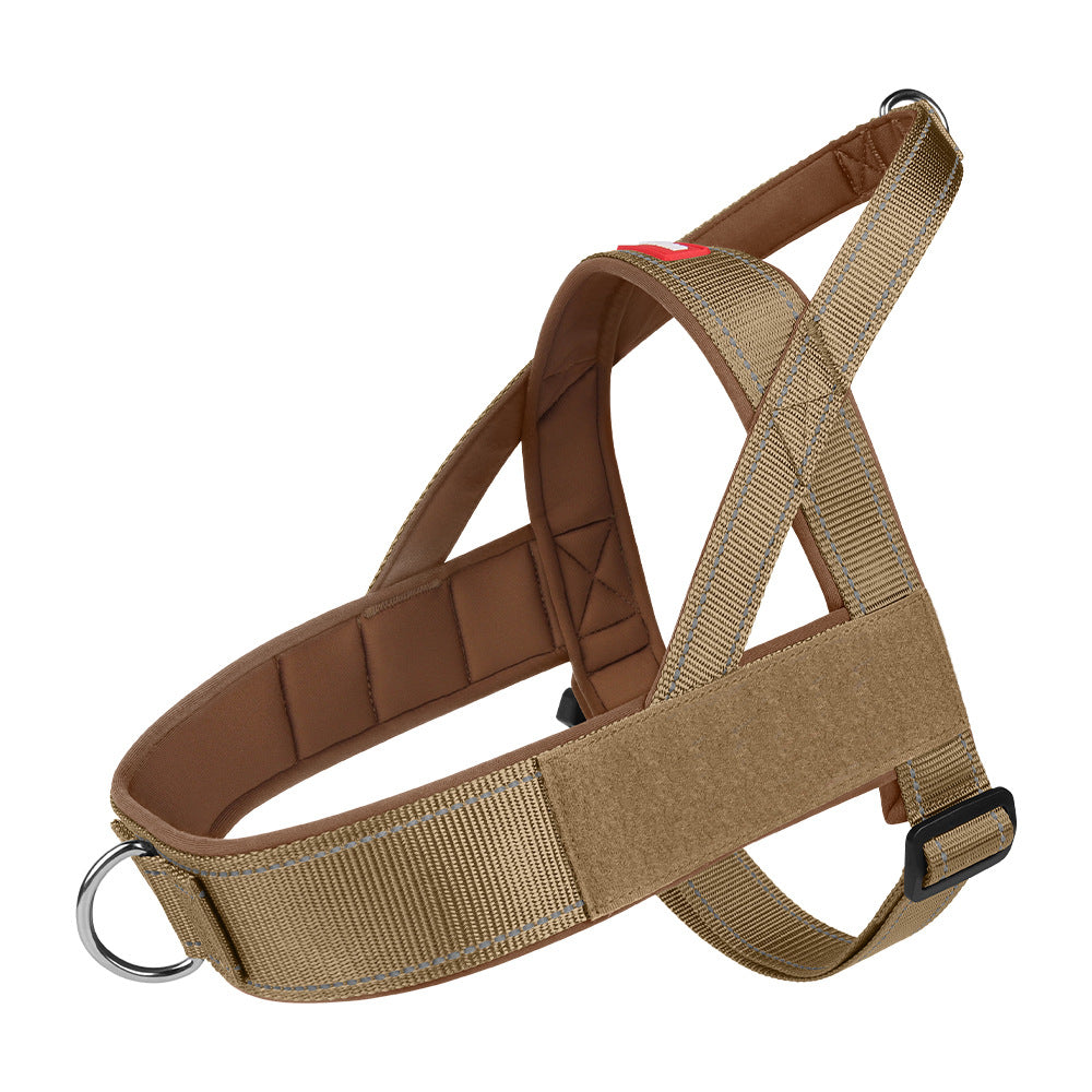Tactical no escape dog harness in khaki on a large dog