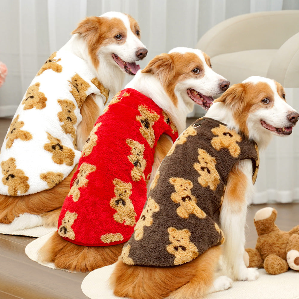 Cartoon bear pet sweatshirt for dogs and cats in Red Bear, close-up detail