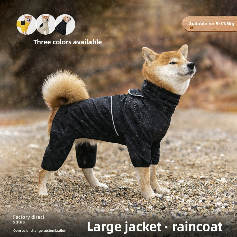 Four-leg waterproof raincoat for large dogs in Yellow, front view