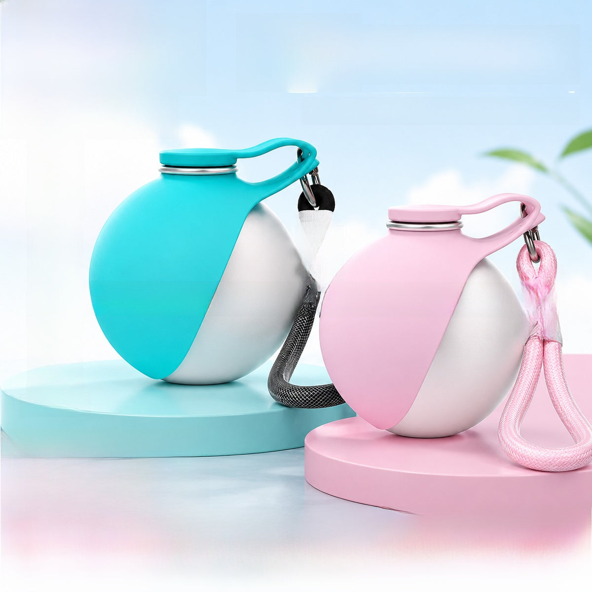 Foldable Stainless Steel Pet Water Bottle with Hanging Rope