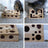 Solid wood cat maze puzzle toy with balls, close-up detail view