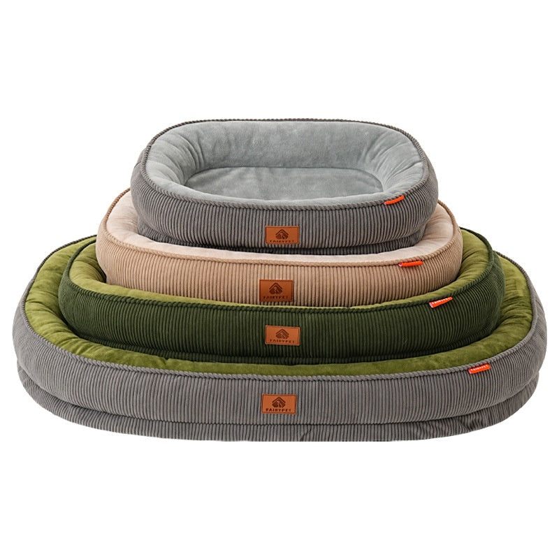 Green oval corduroy pet bed with non-slip base, photo 2