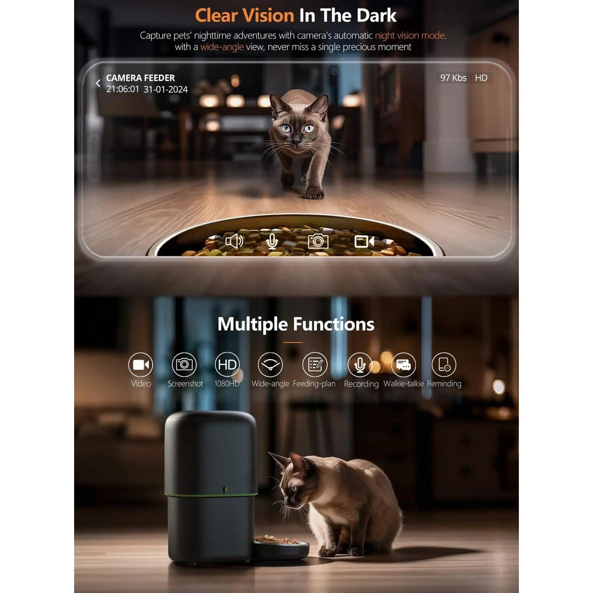 Automatic Cat Feeder with WiFi App Control, Timed Portions and Optional Camera