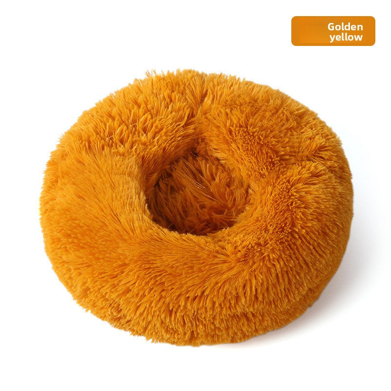 Plush round padded dog and cat bed in Golden Yellow
