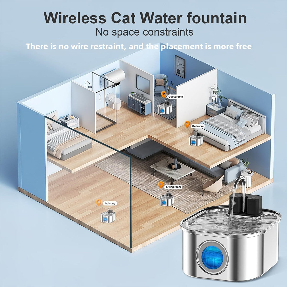 Wireless Charging Stainless Steel Pet Water Dispenser
