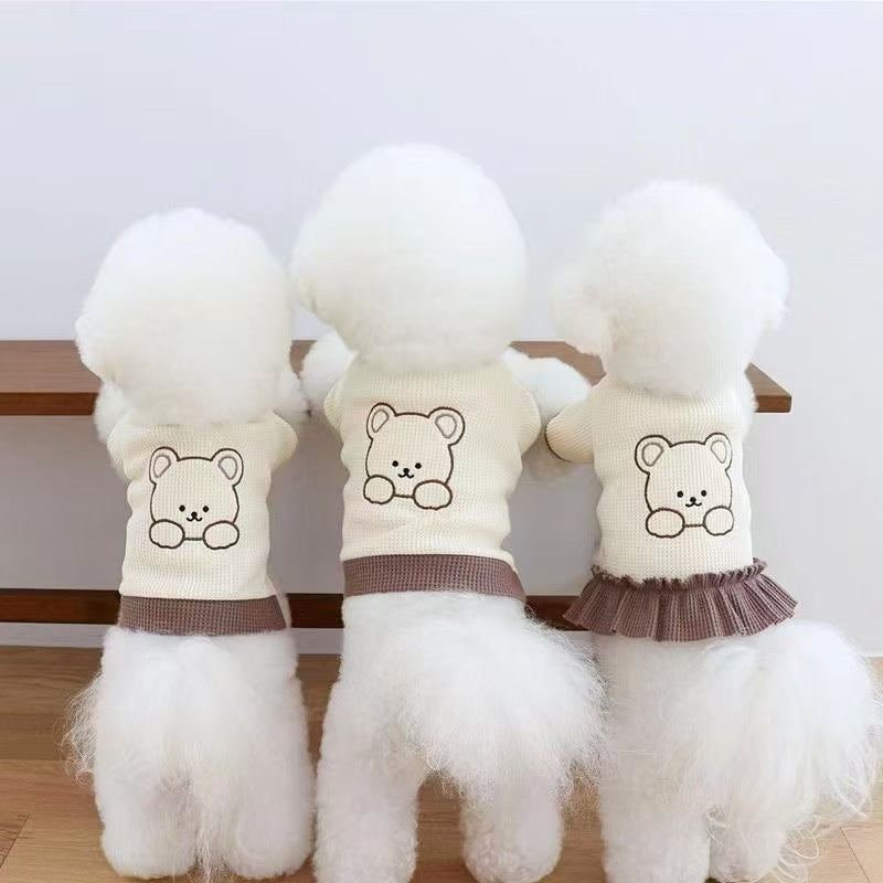 Bear embroidered check dog shirt and dress, available in 2 styles, image 1