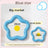 Shallow ceramic pet food plate with cute bear design in blue and pink, view 34