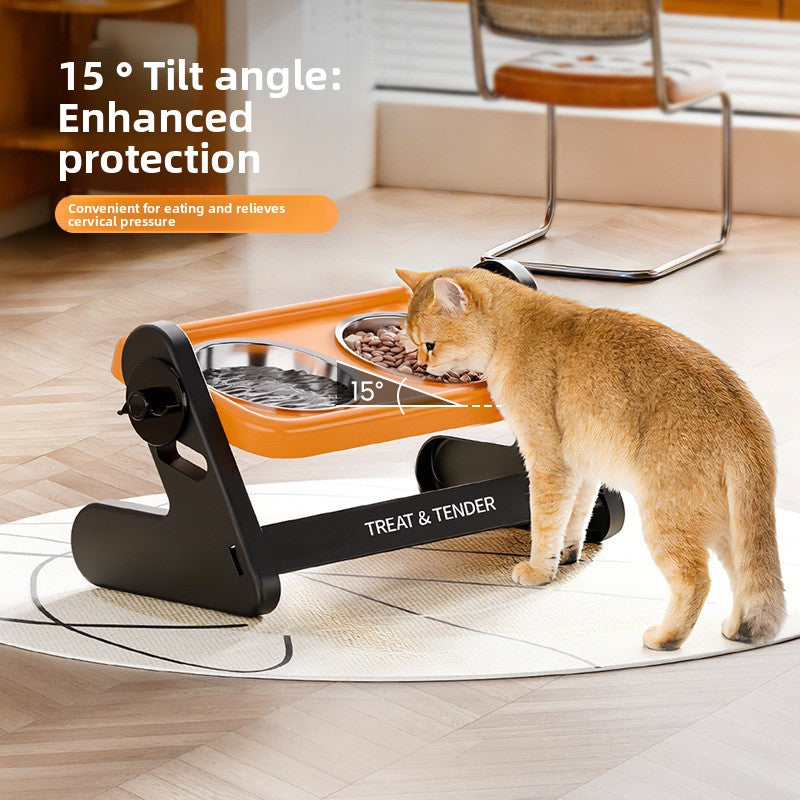 Adjustable Height Stainless Steel Pet Bowl, Single or Double Raised Feeder in Two Colours