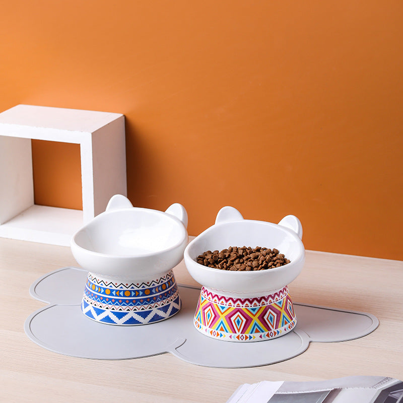 Ceramic Pet Bowl with Anti-Spill Design and Silicone Pad