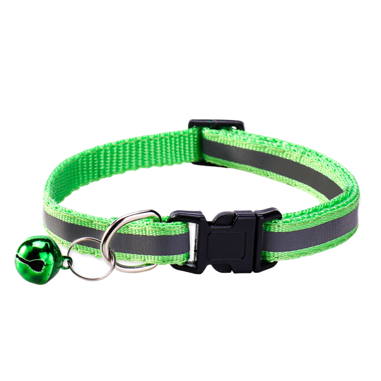 Lightweight reflective cat collars laid out in fourteen bright colours