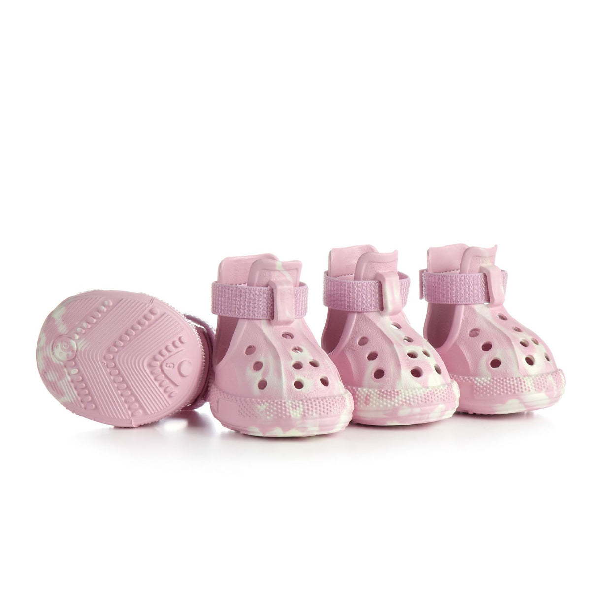 Breathable summer dog shoes with non-slip soles in Pink, front view
