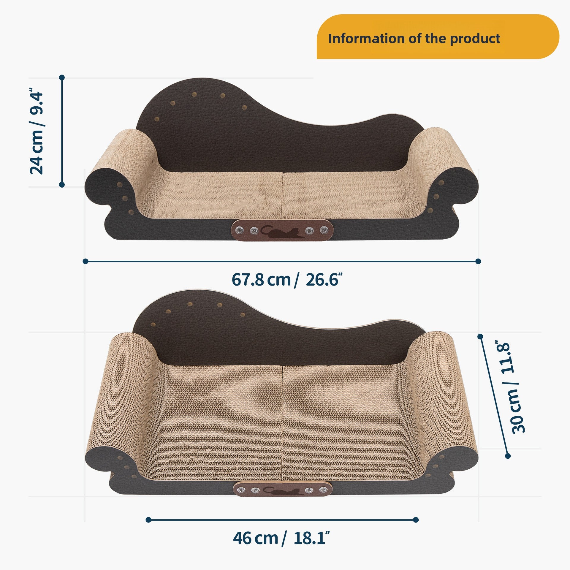 Extra large sofa style corrugated cat scratching lounger, view 1