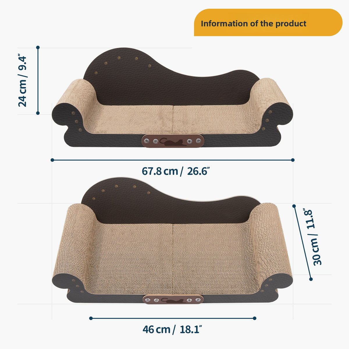 Extra large sofa style corrugated cat scratching lounger, view 1