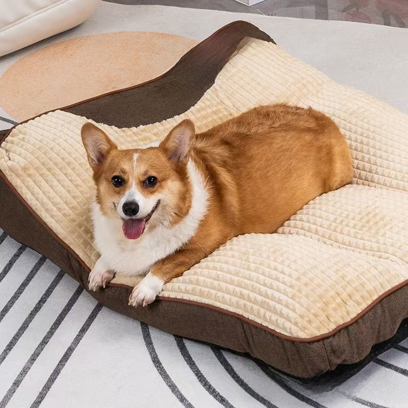 Bolster Dog Sofa Bed for Winter Warmth, Washable Plush Mat