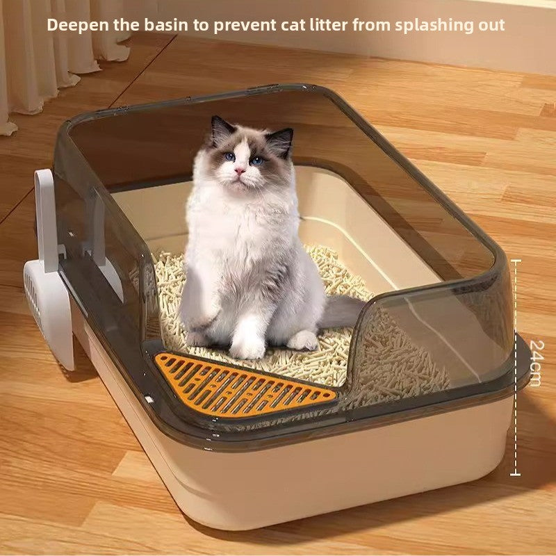 Extra Large 61cm Semi-Closed Cat Litter Box, Anti-Splash