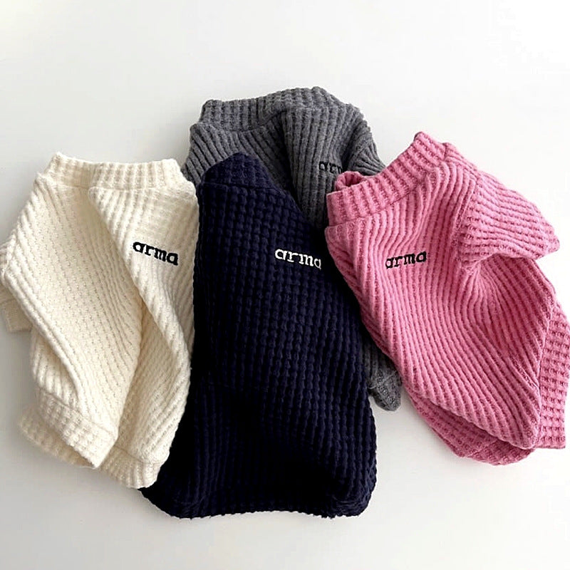 Breathable waffle knit shirt for small dogs and cats in Grey, front view