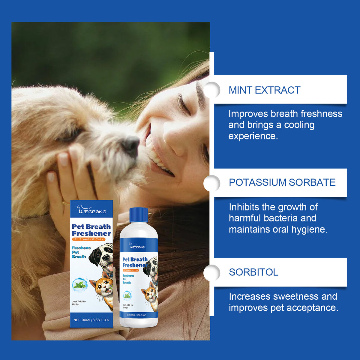 Pet Breath Freshener for Dogs and Cats, Oral Care Formula
