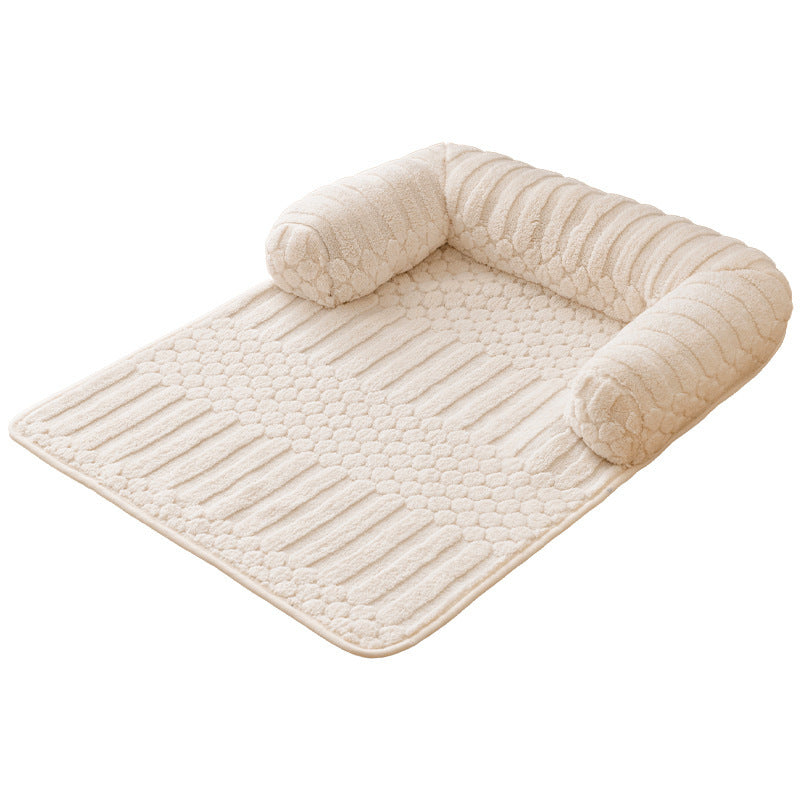 Soft anti-slip pet bed mat in beige for dogs and cats
