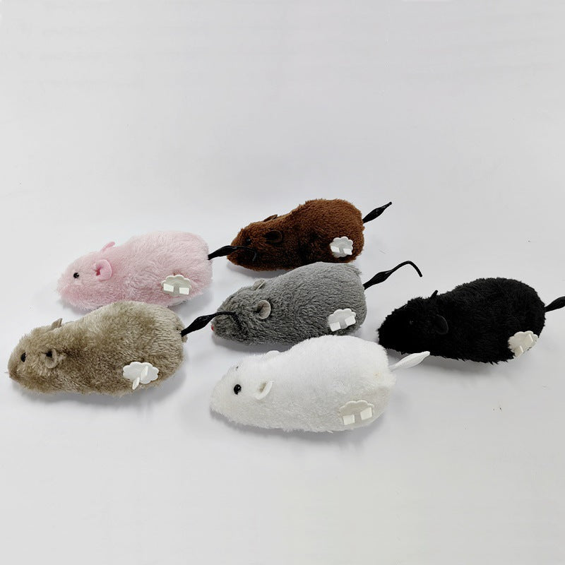 Wind-up plush mouse toy for cats in soft realistic design, view 1