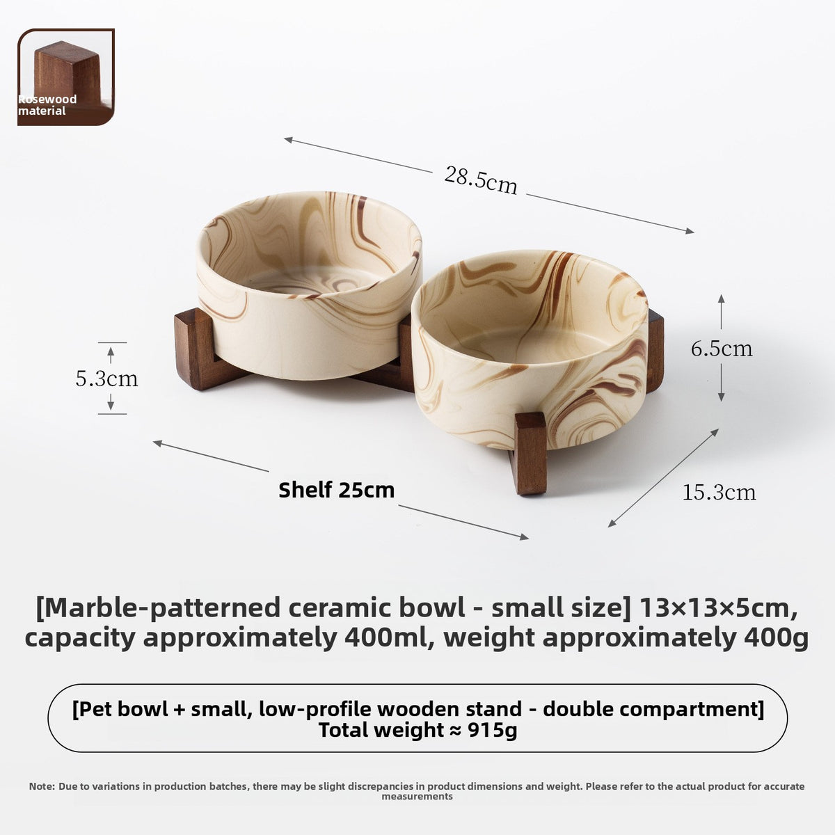Marble Pattern Ceramic Pet Bowl with Acacia Wood Stand in Water or Slow Feeder Style