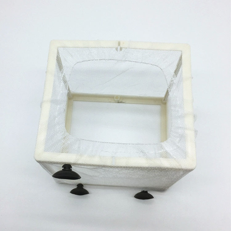 Mesh fish breeding isolation box with suction cups in aquarium, view 4