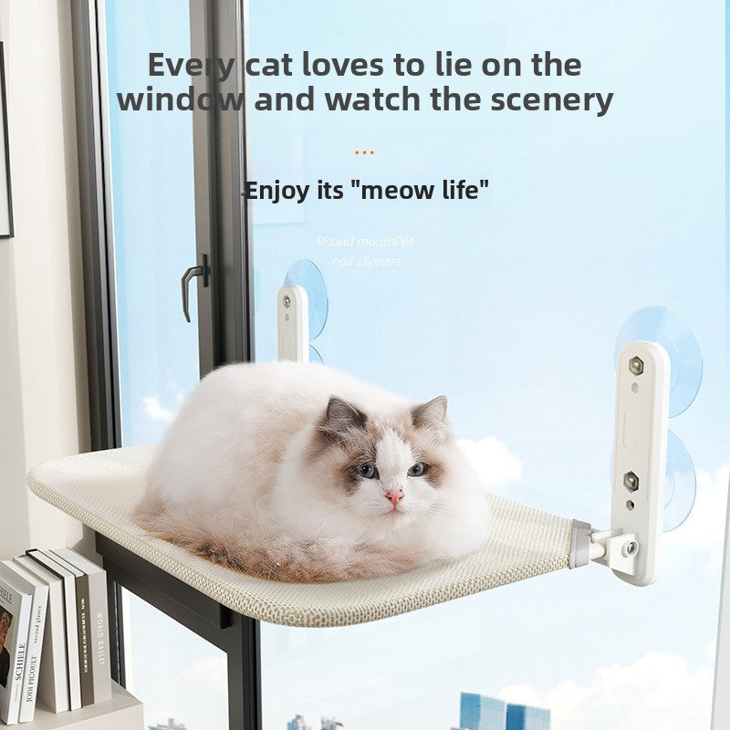 Beige foldable cat window hammock with suction cup fixings