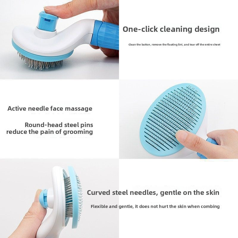 Self-Cleaning Cat Comb for Long Haired Cats, One-Press Fur Release
