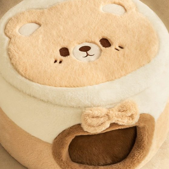 Enclosed cat bed and tent with cartoon bear design, product image 6