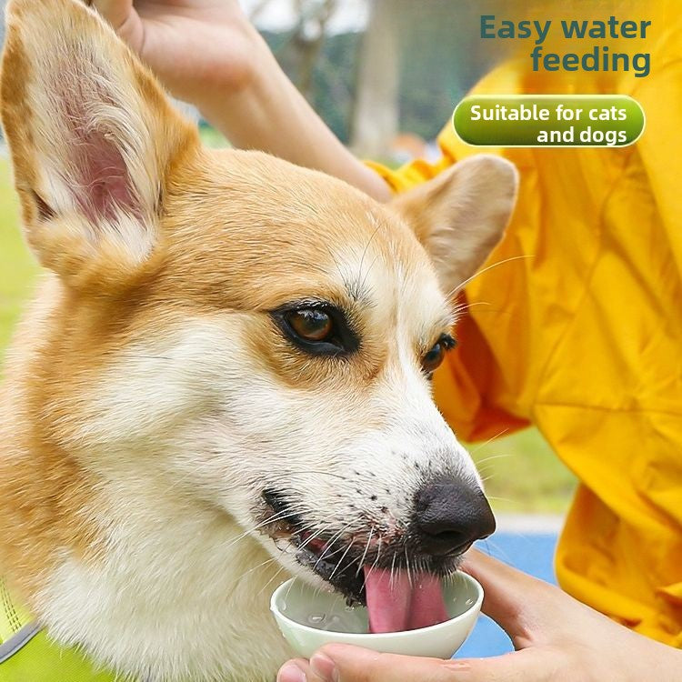 Portable silicone pet water bottle with built-in bowl in Graphite Blue 200ml, side view