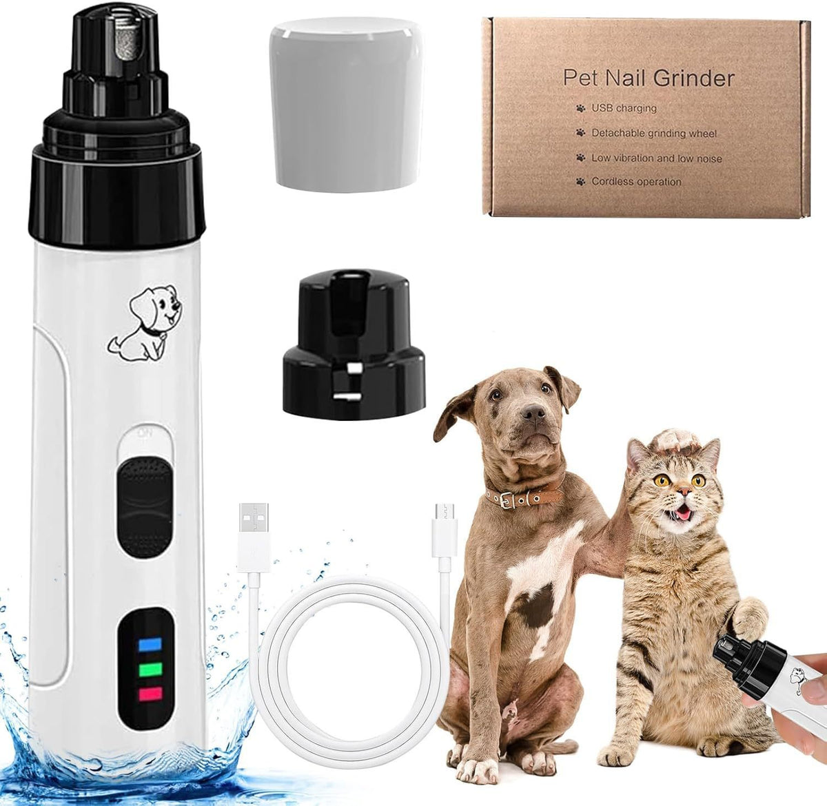 Dust-Free Pet Nail Grinder with LED Light, USB Rechargeable 2-Speed