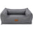 Removable washable linen dog bed with raised edges in light grey